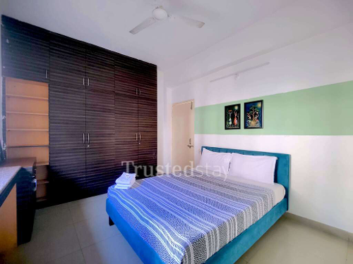 Bedroom one of Tree Tops TrustedStay Service Apartment in Gachibowli Hyderabad